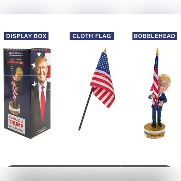 Patriotic Donald Trump Bobblehead with Removable Cloth Flag - Resin Collectible - Picture 3 of 7